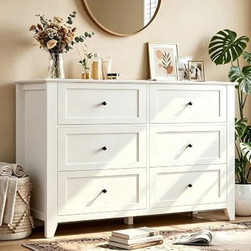 Garvee White 6-Drawer Dresser for Bedroom, 54" Entryway Storage Organizer