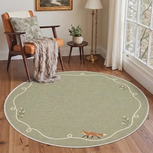 Bavni 5X7 Area Rug for Living Room, Animal Woodland Fox Non Slip
