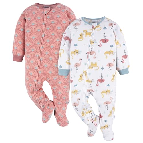 Gerber Baby Girls' Toddler Loose Fit Flame Resistant Fleece Footed Pajamas 2-Pack