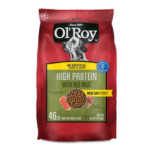 Ol' Roy High Protein with Red Meat Dry Dog Food 46 lb Bag, Supports Muscles and Immune System