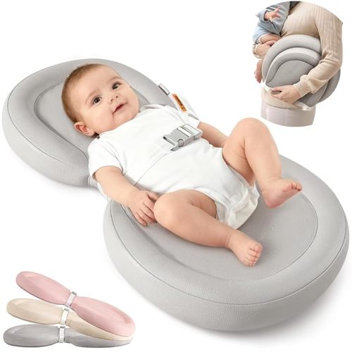 Waterproof Baby Changing Pad, Foldable Travel On-the-Go for Dresser & Changing Table, Wipe-Clean PU Diaper Pad with Non-Slip & Adjustable Safety Belt, 24"x16", Gray