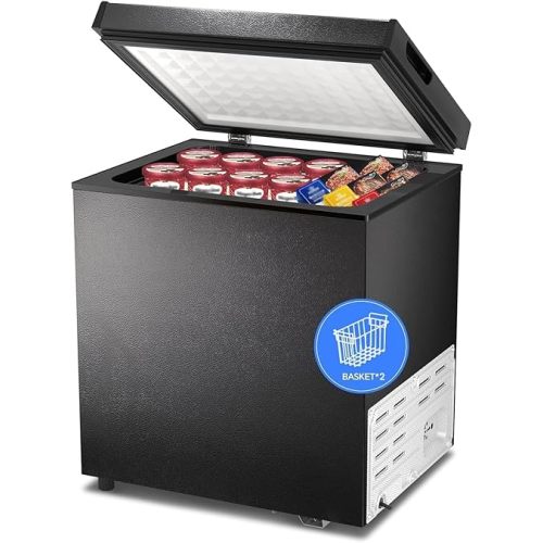 Kismile 2.0 Cubic Feet Chest Freezer with 2 Removable Basket Free Standing Top Open Door Compact Freezer with Adjustable Temperature for Home/Kitchen/Office/Bar