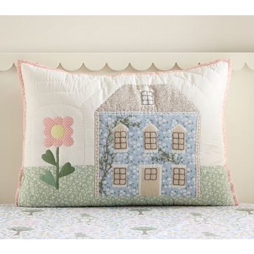 Wholecloth Printed Dollhouse Quilt, Standard Sham , Ivory Multi