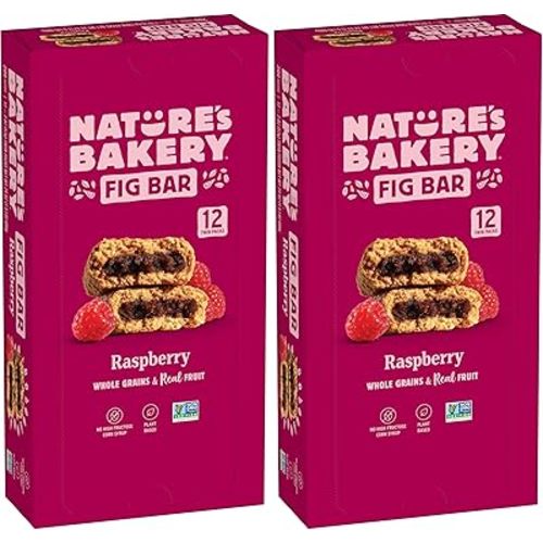 Nature’s Bakery Whole Wheat Fig Bars, Raspberry, Real Fruit, Vegan, Non-GMO, Snack bar (Pack of 24)