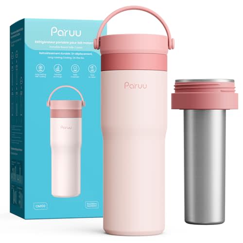 Paruu Portable Breast Milk Cooler, 304 Stainless Steel Breastmilk Chiller for 14–23H Cooling, 10-24oz Breastmilk Storage Container for Travel, Outdoor, New Moms Breastfeeding Essentials, Pink