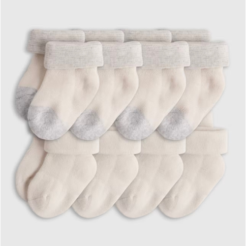 Organic Cotton Fold Over Socks 8-Pack - Baby in White/Grey