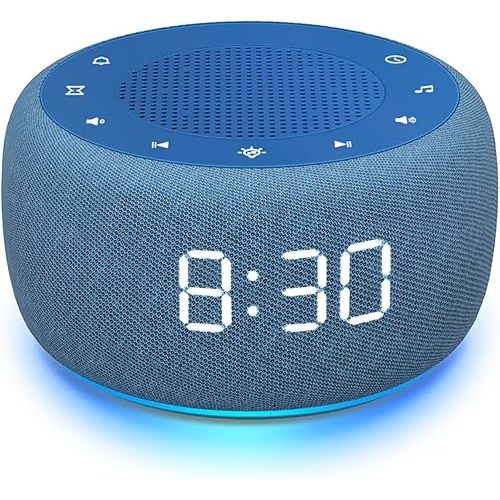Buffbee Sound Machine & Alarm Clock 2-in-1, 0-100% Clock Face Brightness, Bottom Colored Light, Sleep Timer, Precise 30-Level Volume Control White Noise Machine - Twilight