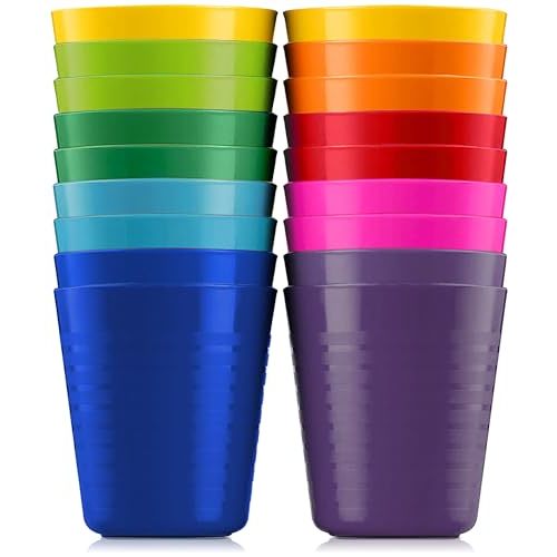 PLASKIDY Kids Cups - Set of 18 Plastic Toddler Drinking Cups, 8 Ounce Tumblers in 9 Assorted Colors - Reusable, Dishwasher Safe, BPA Free for Kids and Toddlers