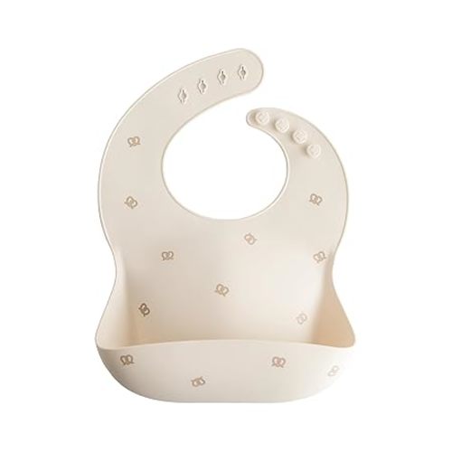 mushie Silicone Baby Bib | Adjustable Fit Waterproof Bibs (Pretzel)