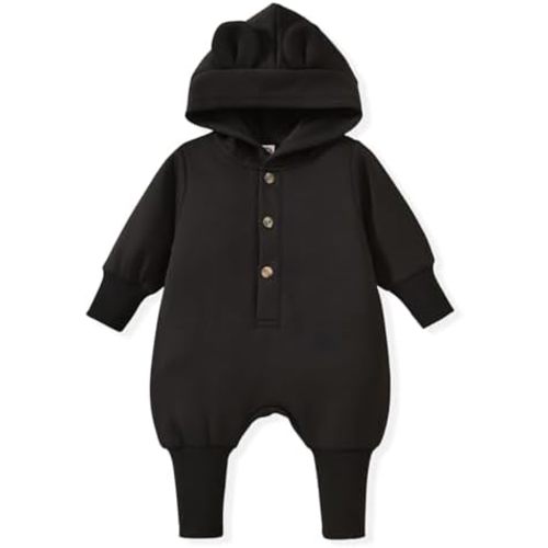 Unisex Baby Hooded Jumpsuit Infant Boy Girl Long Sleeves Romper Fall Winter Spring Outfits Preemie-18 Months