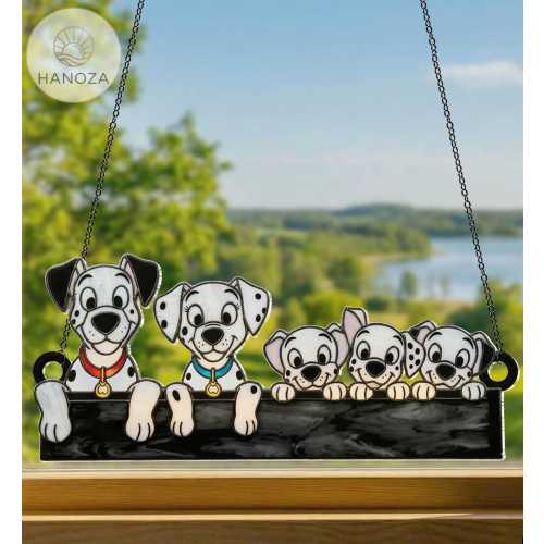 Peekaboo Disney 101 All Dalmatians Dog Suncatcher, Dog Movie Characters Peeking Window Hanging, Faux Stained Glass Acrylic Art