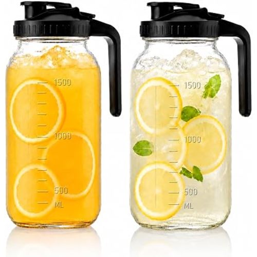 2 Pack 64 oz Pitcher with Lid, Tea Pitcher for Fridge