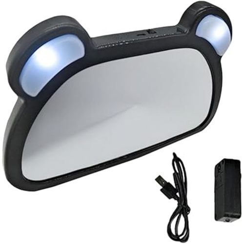 BESTonZON Baby Rearview Mirror LED Lights Adjustable Backseat Observation Mirror for Infants USB Rechargeable Car Baby Monitor Cute Design for Safe Travel