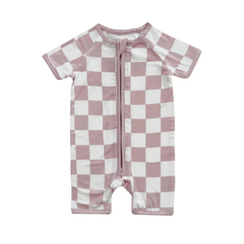 Bamboo Shorty Romper | Latte Checkered
