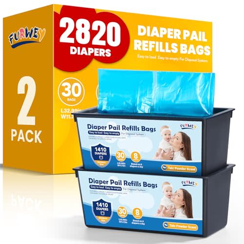 Diaper Pail Refill Bags 30 Bags Per Refill，Compatible with Genie Easy Roll Signature Diaper Pails Holds Up to 2820 Newborn Diapers 7 Layer Odor Barrier Technology 2PACK (60 Bags)