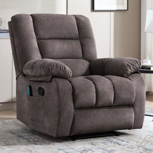 Bonzy Home Overstuffed Massage Recliner Chair with Heat and Vibration – Soft Fabric Manual Reclining Chair for Living Room and Bedroom – Gray