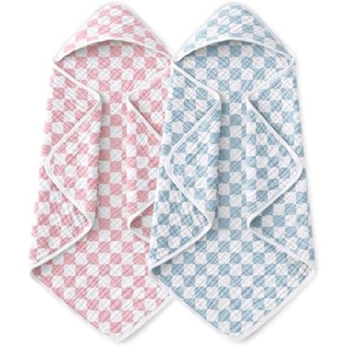 Yoofoss Hooded Baby Bath Towels 2 Pack 100% Muslin Organic Cotton with Hood