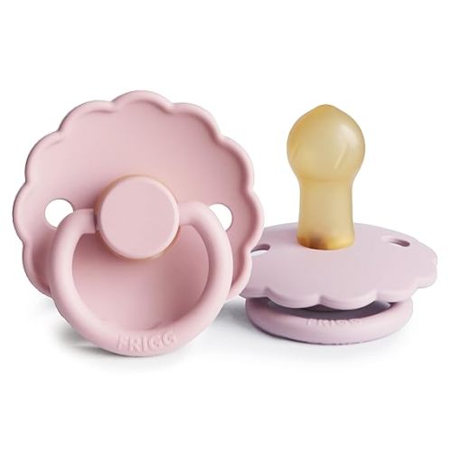 FRIGG Daisy Natural Rubber Baby Pacifier | Made in Denmark | BPA-Free (Biscuit/Lily Pad, 0-6 Months) 2-Pack