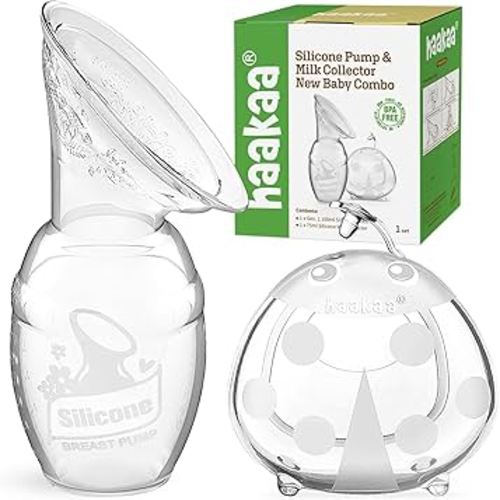 haakaa Manual Breast Pump 4oz/100ml and Ladybug Milk Collector 2.5oz/75ml Combo for Breastfeeding, Made of Food Grade Silicone Healthy Odorless