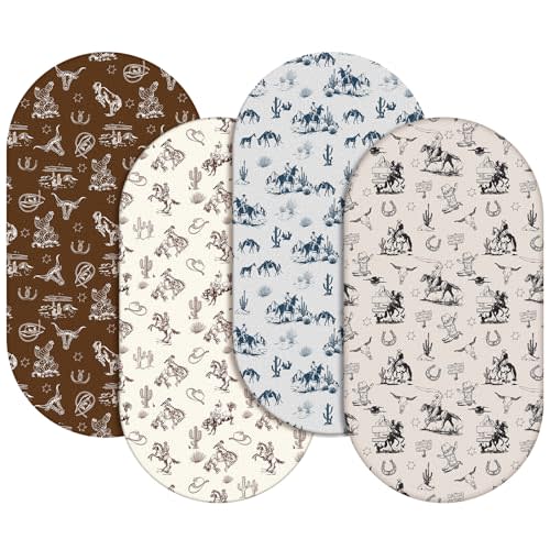 VitalCozy 4 Pcs Vintage Western Cowboy Bassinet Sheets Set 32 x 16 x 3 Inches Sheets for Standard Bed Toddler Mattresses Soft Breathable Cute Print Newborn Bedding for Girl Boys