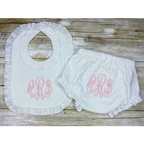 Baby Girl Personalized Bib, Baby Girl Diaper Cover, Ruffle Diaper Cover, Monogrammed Bib, Personalized Baby Shower Gift, Girls Diaper Cover