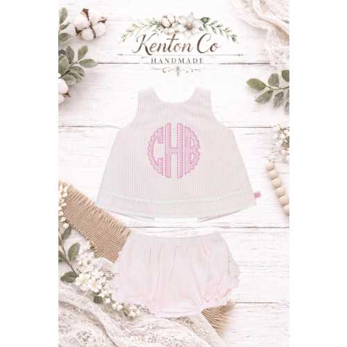 Personalized Pink Seersucker Monogram Bloomer Set, Baby Girl Summer Outfit