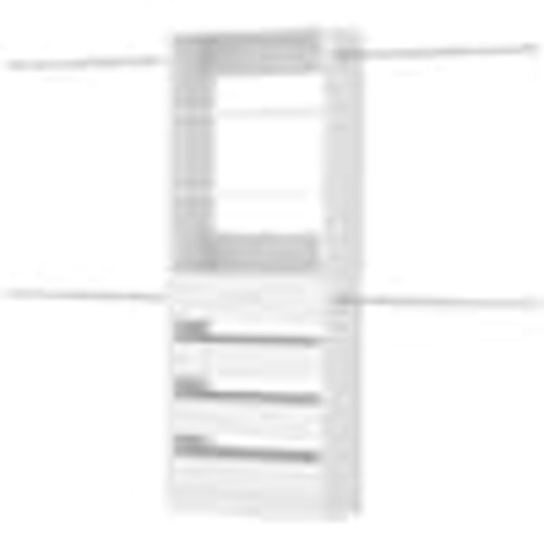 Aheaplus Closet System with 4 Hanging Rods, 4-9Ft Wood Closet Organizer with 4 Drawers and Tower, 48 in. W - 108 in. W 4DYCJ-WHITE