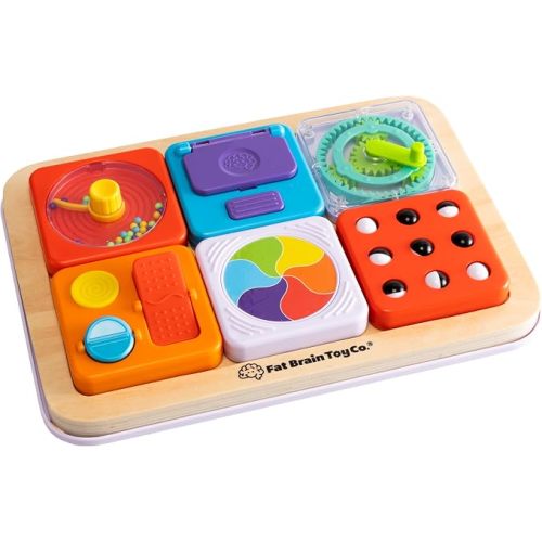 Fat Brain Toys PlayTab Essentials, Modular Sensory Activity Board, Busy Board for Toddlers and Babies Ages 12 Months+ | Busy board with swappable sensory tiles. Fine motor skills, sensory learning, cause-and-effect. Babies, toddlers, 12 months+.