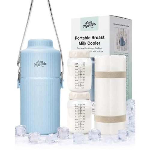 Portable Breast Milk Cooler 22oz Large Capacity with 2 Bottles for Outdoor