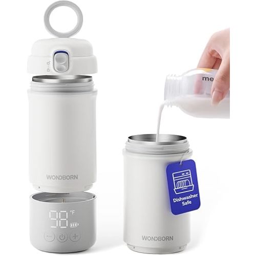 Portable Bottle Warmer for Travel - Instant Heating, Dishwasher Safe, 1°F Precise Temp Control, 30W Fast Charge, Long Battery Life, 17 Oz Capacity, Baby Milk Warmer for Breastmilk & Formula