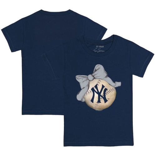 New York Yankees Tiny Turnip Toddler Baseball Bow T-Shirt - Navy