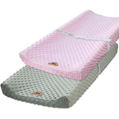 BlueSnail Ultra Soft Minky Dot Changing Pad Cover 2 Pack (Gray+Pink, 2 Pack)