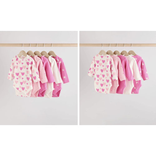Buy Pink Star 5 Pack Long Sleeve Baby Bodysuits from Next USA