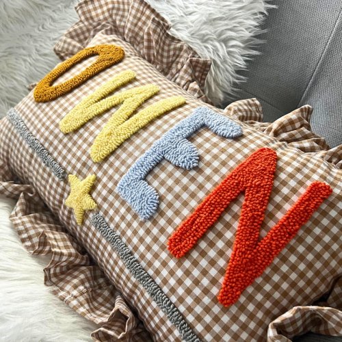 Custom Name Pillow for Boys, Brown Gingham Ruffle Pillow, Baby Name Gift, Nursery Decor, Personalized Toddler Room Accent, Baby Gift - Etsy