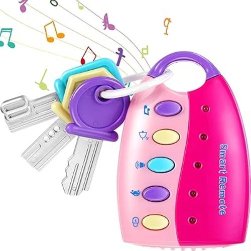 Skylety Musical Smart Remote Car Key Toy with Sound and Lights Fun and Educational Musical Toys for Travel Play(Pink)