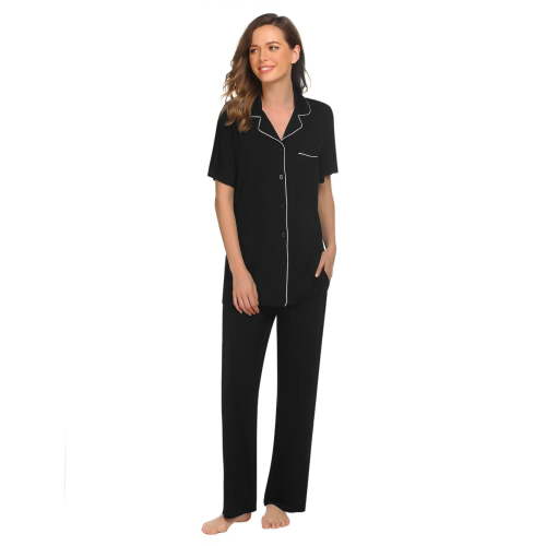 Ekouaer Womens Button-Down Pajama Set Soft Short Sleeve Sleepwear with Long Pants