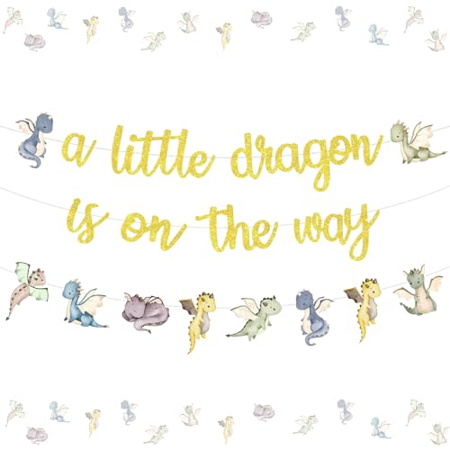 Kreatwow Dragon Baby Shower Party Decorations A Little Dragon is On The Way Banner Dragons Theme Garland Banner Magic Dragons Party Decor Little-Dragon Baby Shower Supplies for Boys Celebration