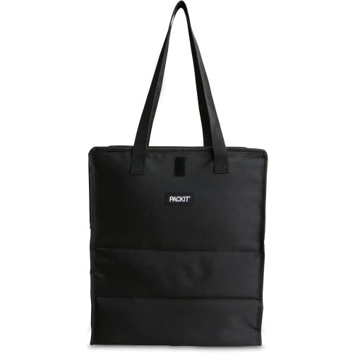 PackIt(R) Freezable Grocery Tote, Black, Built with EcoFreeze(R) Technology, Foldable, Collapsible, Reusable, Zip Closure, Dual handles, Great for Transporting Fresh Groceries
