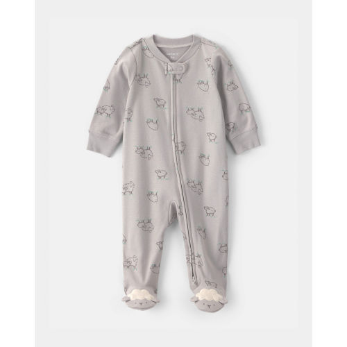 Baby Sheep 100% Cotton 2-Way Zip Sleep & Play Pajamas - Grey