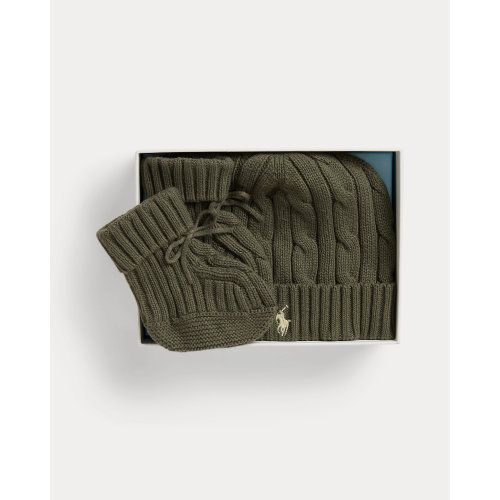 Cable-Knit Cotton Beanie & Bootie Set