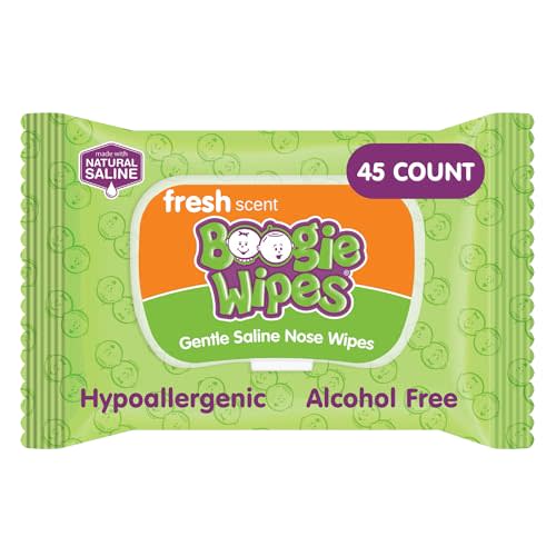 Baby Saline Wipes by Boogie for Face, Hand, Body & Nose, Made with Vitamin E, Aloe, Chamomile and Natural Saline, Fresh Scent, 45 Count