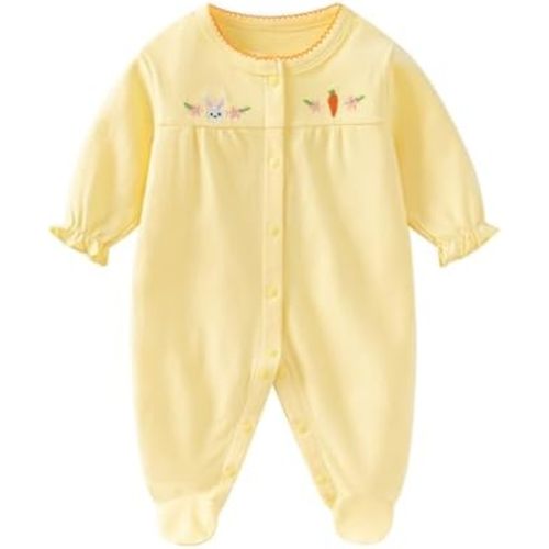 Baby Girl Cotton Footed Romper 0-18M Snap Closure