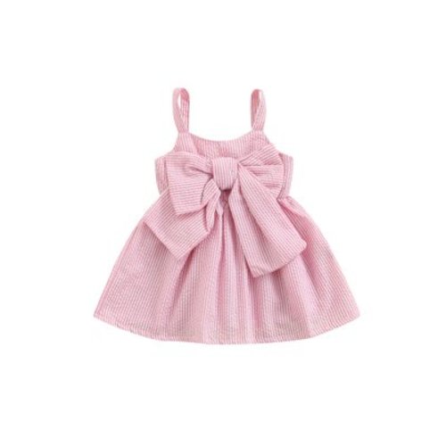wybzd Newborn Baby Girl Dress Sleeveless Striped Bow Princess Dresses Outfits Summer Clothes Pink 6-9 Months