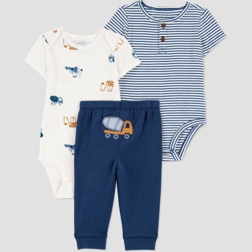 Carter's Just One You® Baby Boys' 3pc Construction Printed Bodysuit Set - Blue