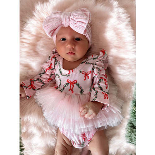 Long Sleeve Tutu Bodysuit, Wreath Pink