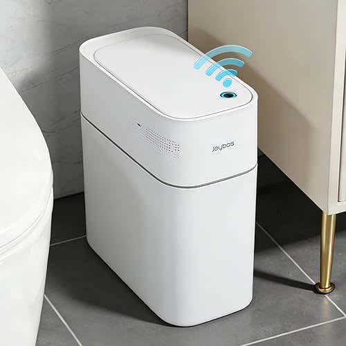 JUDRDO 3.5 Gallon Slim Automatic Trash Can for Bathroom,Touchless Diaper Trash Can with Trash Bag Auto-adsorption Technology,Motion Sensor Diaper Garbage Bins for Bedroom Office Kitchen Toilet