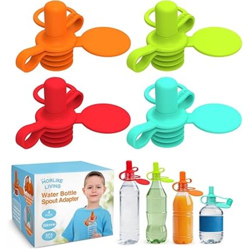 Morlike Living Water Bottle Spout Adapter, Silicone Baby Water Bottle Adapter for Toddlers, Protects Kids Mouth - No Spill & BPA Free (Mix - 4 Pack)