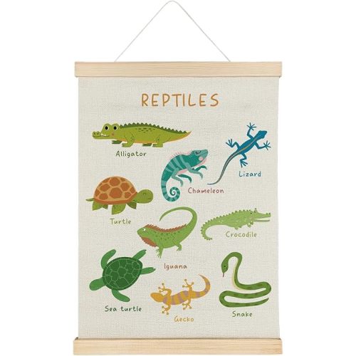 SereneHanctuary Reptile Animal Wall Art,Educational Animal Nursery Wall Decor, Boho Reptiles Poster Hanger Frame for Toddler Kids Bedroom Nursery Playroom Classroom Decor,12x16 Inches