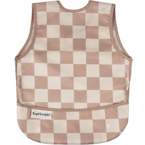 Tiny Twinkle Mess Proof Baby Bib | Waterproof Toddler Bib for Eating | Baby Apron for Feeding, Machine Washable | Perfect Shower Gift (Brown Checkers, 6–24M)