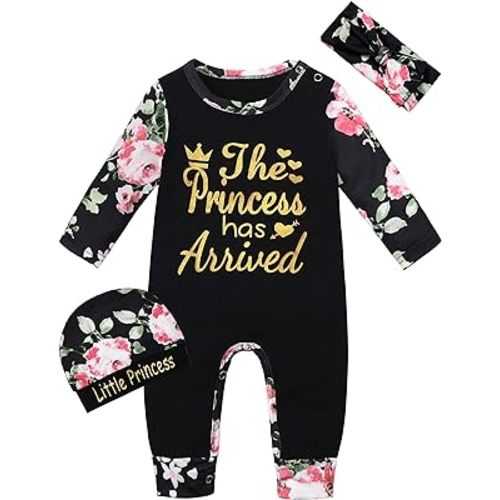 Von kilizo Baby Girl Clothes Cute Floral Infant Newborn Baby Clothes for Girls Letter Print Snap Baby Girl Romper Jumpsuit - Black Floral Two